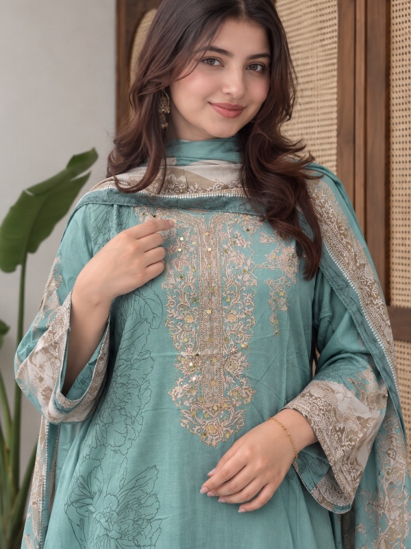 Sea Green Muslin Silk Suit [MS012]