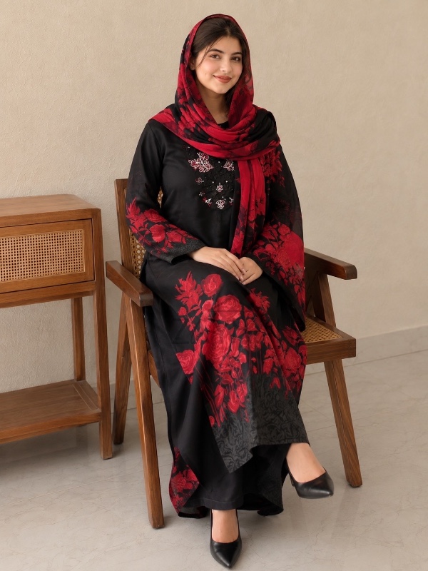 Black & Red Floral Pakistani Suit [PC006]