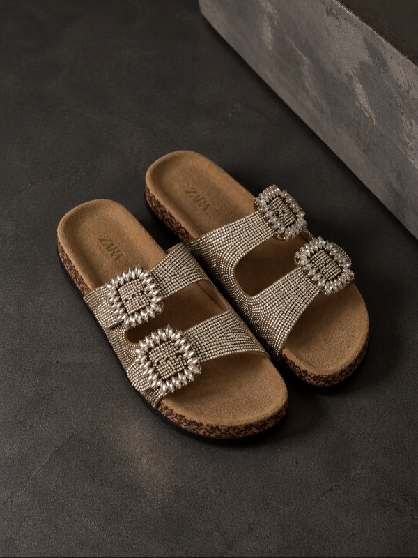 Rhinestone Cork Sandal–Beige [FW008]