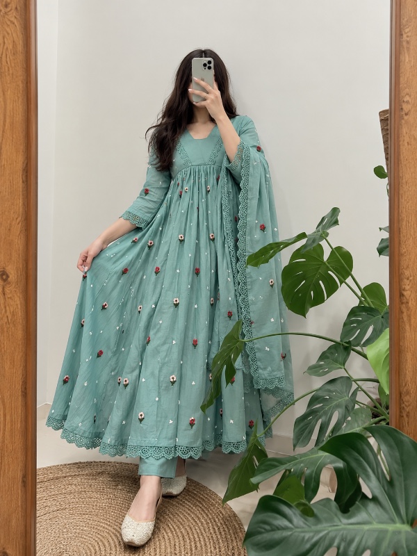 Pastel Green Mul Chanderi Anarkali [PF011]