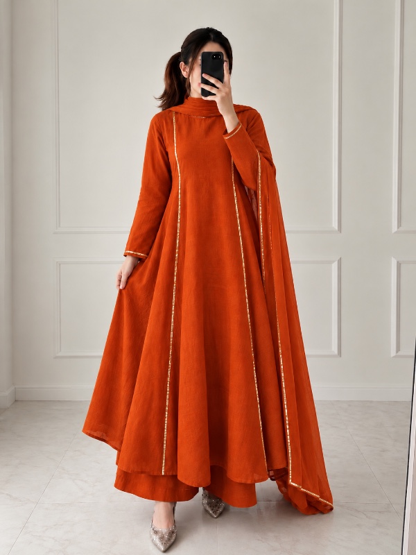 Orange Three Panel Anarkali [PF013]